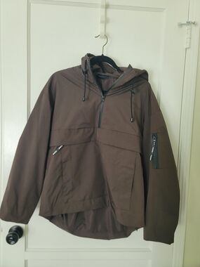 Women's Brown Hooded Windbreaker Anorak Jacket